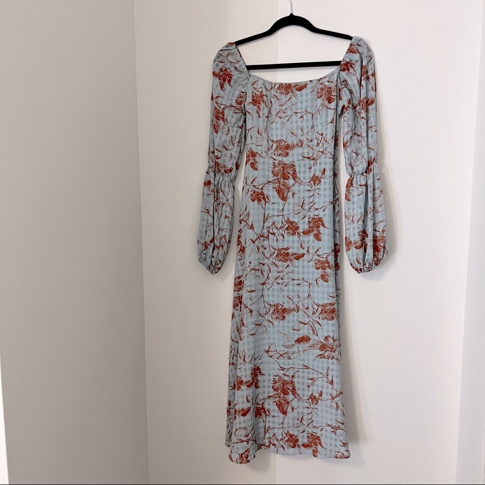 Shein: Square Neck Gathered Sleeve Floral Dress